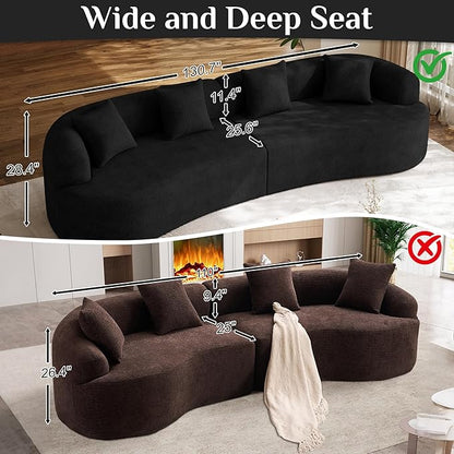 131" Oversized Sectional Sofa for Living Room, Modern Luxury Plush Chenille 4-Seater Extra Deep & Wide Seat Curved Cloud Couch with 4 Throw Pillows, No Assembly Needed (Black)