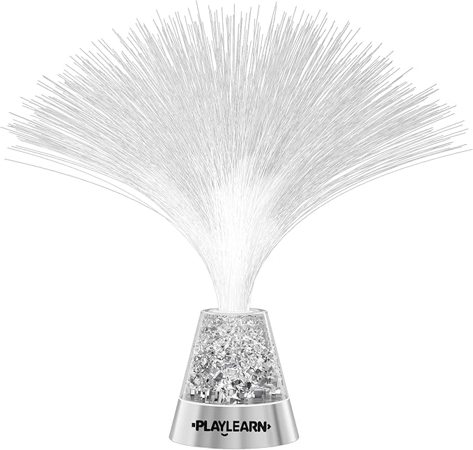 Playlearn 13” LED Fiber Optic Lamp - USB/Battery Powered – Color Changing Crystal Base – Fiber Optic Light Sensory Lamp
