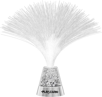 Playlearn 13” LED Fiber Optic Lamp - USB/Battery Powered – Color Changing Crystal Base – Fiber Optic Light Sensory Lamp