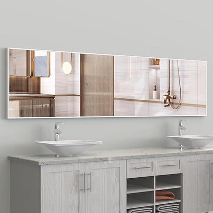 ANYHI Over The Door Mirror, 47" x 12" White Door Mirror Full Lenth, 2 Hooks, Door Mount or Wall Mount, for Bedroom, Living Room, Bathroom