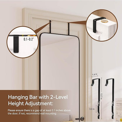 NARCISSUS 57x20 Mirror Door Hanging Full Length Body with Floor Stand or Wall Mounted Metal Aluminum Frame Tempered Glass Rectangle Mirrors for Bedroom Dressing Living Room Bathroom 57 inch Black