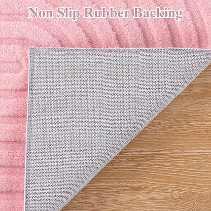 Pauwer Pink Area Rug for Girls Bedroom 4ft Soft Fluffy Non Slip Machine Washable Rugs Modern Indoor Mat Fuzzy Floor Round Carpet for Kids Nursery Living Room Dorm Playroom Dining Baby Home Decor