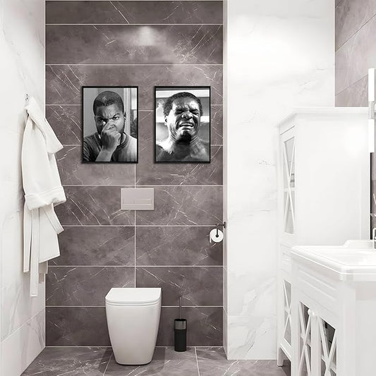 Funny Bathroom Canvas Wall Art Set of 2 - Black Floating Frame Black and White Vintage Comedy Movies Posters, Funny Toilet Humour Smell Wall Decor Prints for Bathroom Decor 12x16 in