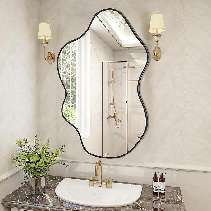 Black Clouds Irregular Wall Mirrors 24''x36'', Clouds Decorative Modern Mirror for Bedroom Bathroom Living Room or Entryway