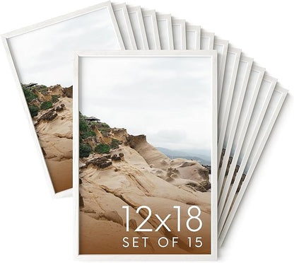 HAUS AND HUES White Oak Wood 12x18 Picture Frames - Bulk Set of 15, Gallery Wall Frames for Posters (White Oak Frame)