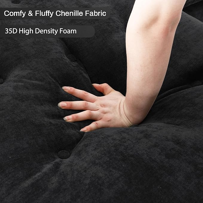 134"U Shaped Sectional Couches for Living Room,Oversized Modular Sectional Fluffy Couch with Chaise Lounge & Tufted Buttons,Modern Chenille 6 Seat Living Room Sofa Set with Storage Console,Black