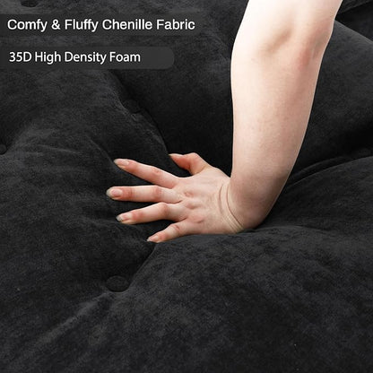 134"U Shaped Sectional Couches for Living Room,Oversized Modular Sectional Fluffy Couch with Chaise Lounge & Tufted Buttons,Modern Chenille 6 Seat Living Room Sofa Set with Storage Console,Black