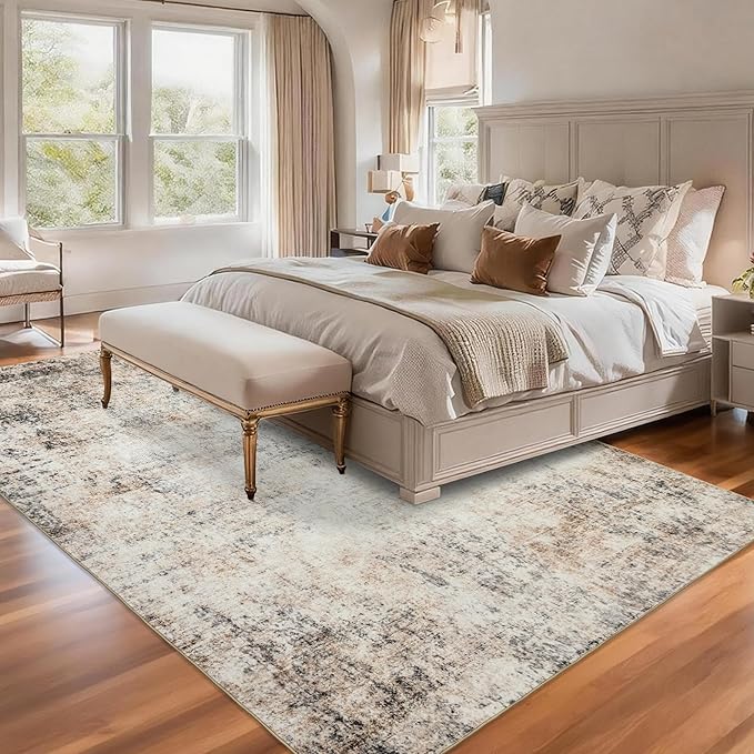 Washable 5x7 Area Rug: Neutral Rugs for Living Room Dining Room Bedroom Office Indoor - Non-Slip Modern Large Carpet Home Decor - 5x7 Sandstone Beige Gray