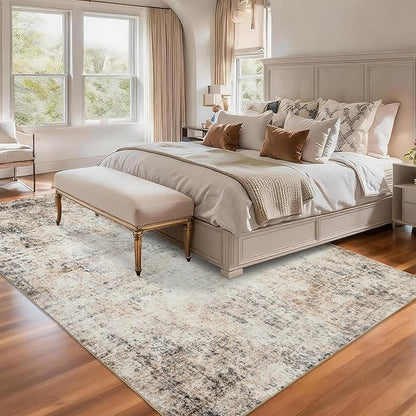 Washable 5x7 Area Rug: Neutral Rugs for Living Room Dining Room Bedroom Office Indoor - Non-Slip Modern Large Carpet Home Decor - 5x7 Sandstone Beige Gray