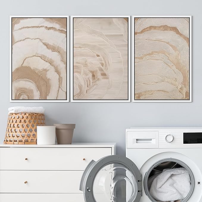 SIGNLEADER Framed Canvas Print Wall Art Set Beige Abstract Wave Neutral Illustrations Minimal Decorative Bohemian Nordic for Living Room, Bedroom, Office - 16"x24"x3 WHITE