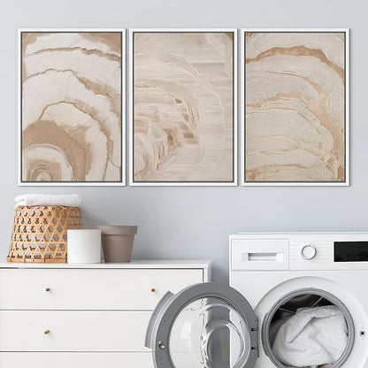 SIGNLEADER Framed Canvas Print Wall Art Set Beige Abstract Wave Neutral Illustrations Minimal Decorative Bohemian Nordic for Living Room, Bedroom, Office - 16"x24"x3 WHITE