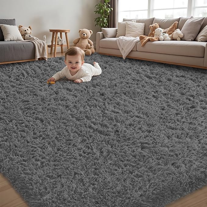 5x8 Area Rug for Living Room:Ultra Soft Fluffy Shag Dark Grey Rugs,Large Fuzzy Plush Indoor Non Slip Carpet Washable Rug for Bedroom Kids Nursery Office Dorm Modern Decor(Dark Grey 5'x8')