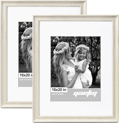 Yaetm 16x20 Picture Frame Matted to 11x14 Set of 2, 1.4" Wide Molding & Rustic White 16x20 Frames for Wall Gallery, Wall Mounting (2 pack, White)