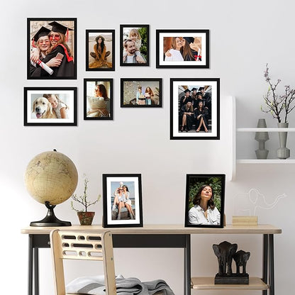 FIXSMITH 10 Pack Picture Frames Collage Wall Decor for Mounting or Tabletop Display, Gallery Wall Frame Set with Two 8x10 Black Frames, Four 5x7 Frames and Four 4x6 Frames, Multi-Pack Photo Frame Set