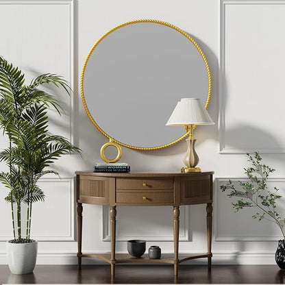 PROHOMEWARE Gold Round Bathroom Mirrors, 40 inch Circle Wall Mounted Hanging Mirror for Entryway, Living Room, Hallway, Bathroom, Bedroom