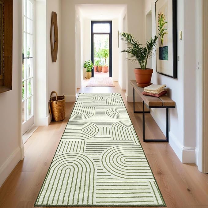 ROYHOME Modern Rug 2x6 Runners for Hallways, Abstract Kitchen Runner Rugs Non Slip Bath Runners, Rainbow Washable Runners Rug for Bedroom, Soft Long Rugs for Entryway Bathroom Laundry Dorm, Green