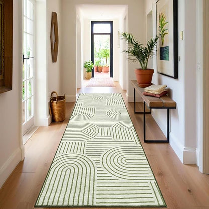 ROYHOME Modern Rug 2x6 Runners for Hallways, Abstract Kitchen Runner Rugs Non Slip Bath Runners, Rainbow Washable Runners Rug for Bedroom, Soft Long Rugs for Entryway Bathroom Laundry Dorm, Green