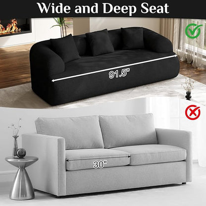 Boneless Couch Set, 91" + 75'' Cloud Couch Set, Chenille Curved Sofa, Modern Compression Sofa for Living Room, Bedroom and Apartment, No Assembly Required, Black