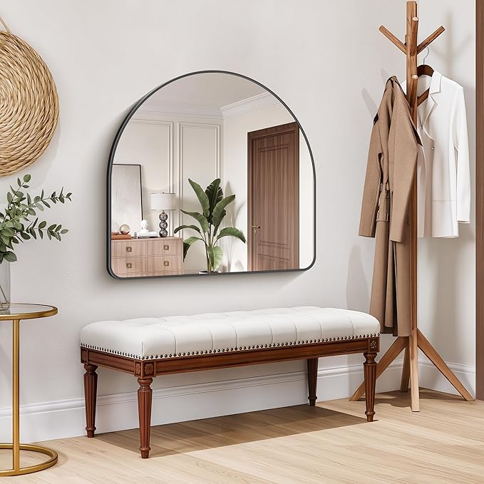 FORBATH Arched Bathroom Mirror 36x36 Inch, Black Bathroom Mirror Wall Mounted Modern Aluminum Alloy Frame Arch Mirror for Bedroom Living Room Entryway, Hanging or Leaning Against Wall