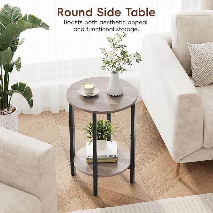Vagusicc Side Tables Small End Tables, Set of 2 Half Round Side Table for Living Room, 2 Tier Couch Side Table, Small Round Coffee Table Accent Table, Thin Sofa Table Narrow Entryway Table, Grey