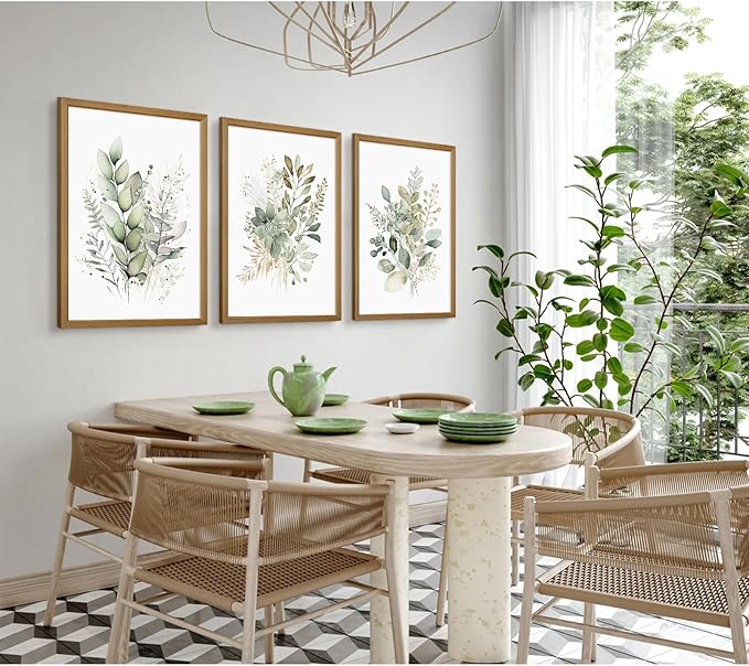 Joocrise Wooden Frame Watercolor Botanical Wall Art Boho Floral Canvas Wall Decor Prints Sage Green Wildflower Wall Art Modern Flower Pictures Botanical Painting for Bedroom Bathroom 16x24x3 Inch