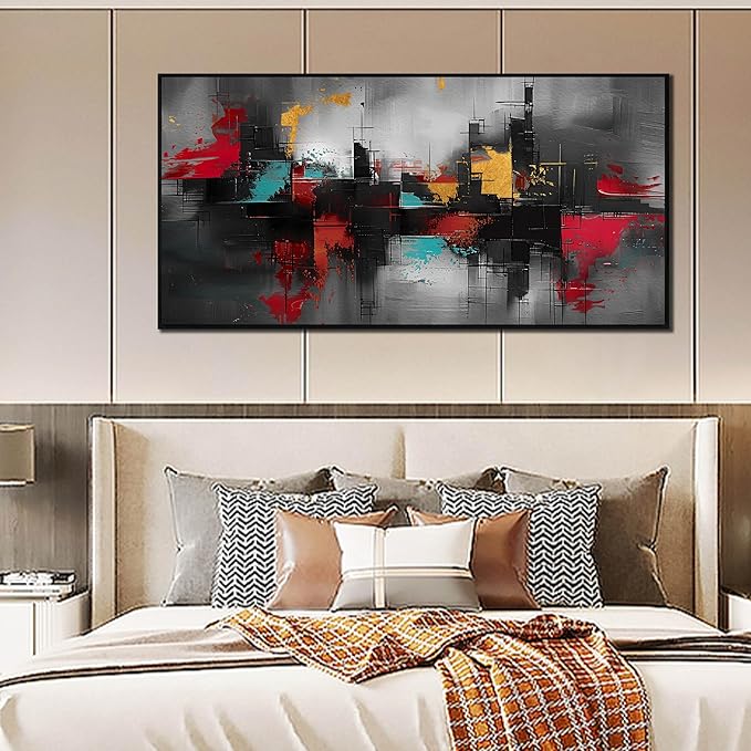 Framed Canvas Wall Art for Living Room Black and Red Abstract Canvas Prints Modern Wall Art Ready to Hang for Bedroom Office Size 30x60 inches