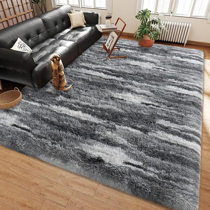 Shag Rugs for Bedroom, 4x6 Abstract Grey Soft Fuzzy Rugs for Living Room, Fluffy Shaggy Plush Carpet Girls Kids Room Dorm Upgrade Non-Slip