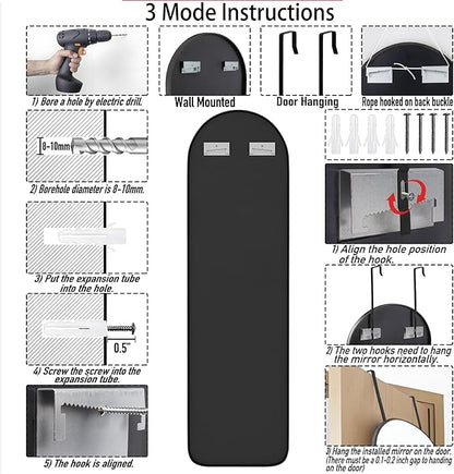 SCWF-GZ 47x14 Mirror Full Length Back Door Hanging or Wall Mounted Aluminum Metal Frame Arch Mirrors for Entryway Bedroom Bathroom Dressing Living Room 47 14 inch Black