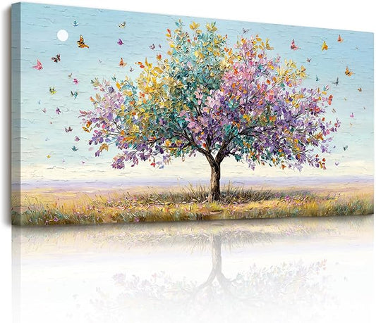 SERIMINO Tree of Life Wall Art, Large Wall Decor, Landscape Wall Art, Colorful Butterfly Tree Painting, Modern Art Prints, Nature Pictures for Living Room Bedroom Office Home Decoration 20"x40"