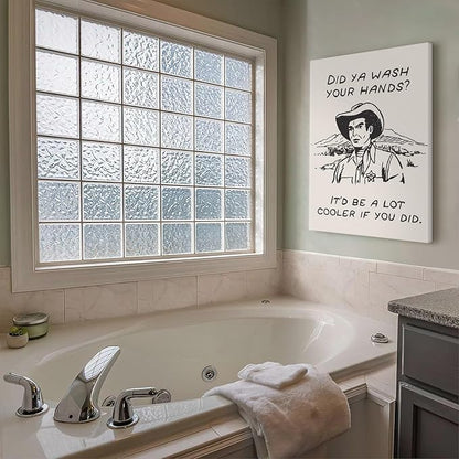 Framed Retro Black and White Cowboy Kitchen Wall Art Did You Wash Your Hands Canvas Prints Cute Bathroom Humor Pictures Trendy Decor Posters Paintings Western Home Wall Decor (16x24in Framed)