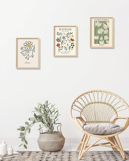 Framed Matisse Canvas Wall Art for Bedroom,Abstract Matisse Canvas Wall Decor,Minimalist Classic Decor Aesthetic,16x12IN Wood High Framed Design Posters for Living Room,Bathroom Set of 3
