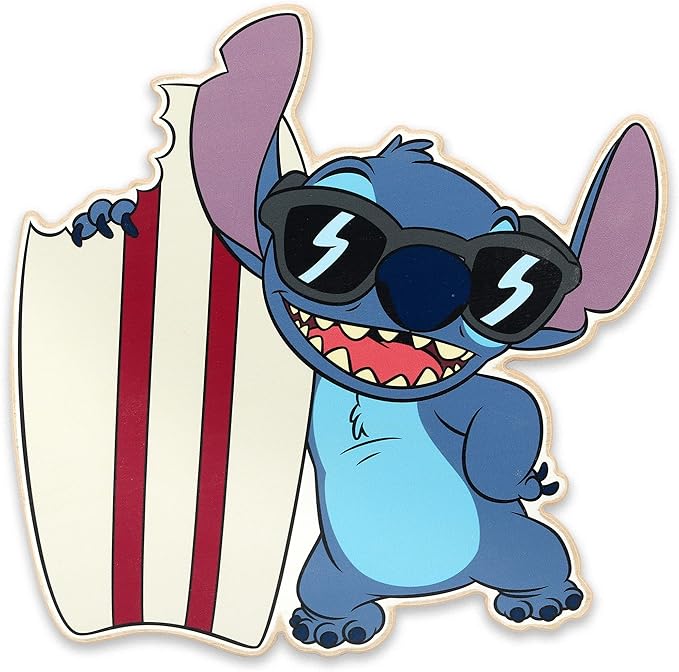 Open Road Brands Disney Lilo and Stitch Surfboard Wood Wall Art - Cute Stitch Wall Decor With Beach Theme