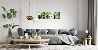 TutuBeer 3 Panels Zen Canvas Wall Art Spa Wall Art Spa Stones White Orchid Flower and Green Bamboo Pictures Prints on Canvas for Home Office Wall Decor Stretched and Framed Each Panel 12x12inch