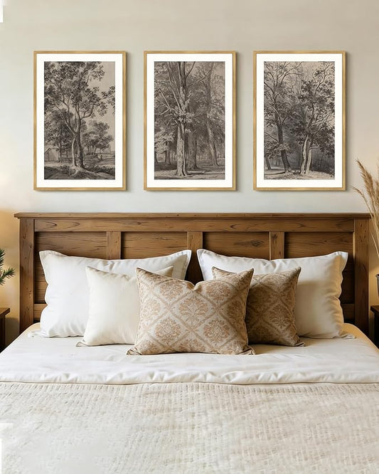 Drsoum Vintage Black Tree Wall Art Framed Retro Antique Forest Prints Modern Rustic Artwork Farmhouse Ready to Hang 16x24in Natural Framed