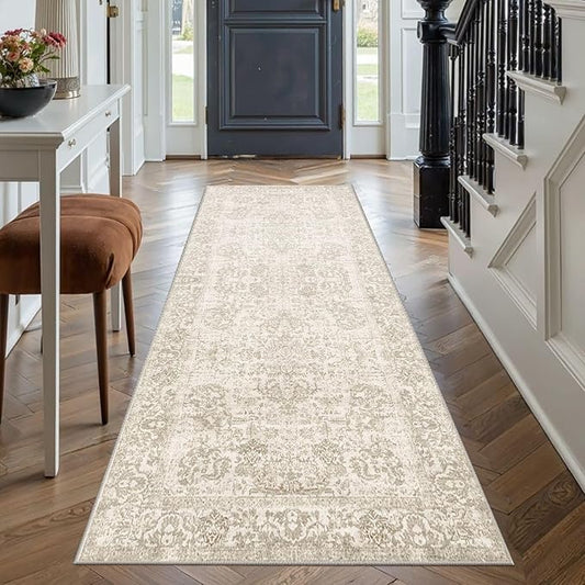 Rugxara 2x6 Hallway Runner Rug, Non Slip Boho Runner Rugs for Hallway, Kitchen, Entrance, Bathroom, Laundry Room, Soft Entryway Carpet, Throw Low Pile Retro Imitation Wool Carpet, Light Brown