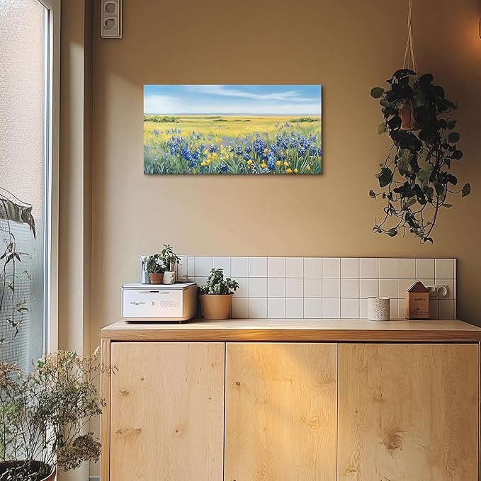 crmotu Landscape Wall Art, Nature Wall Art, Large Wall Decor, Coastal Meadow Canvas Painting, Countryside Scenery Pictures Wall Decor Living Room Bedroom Bathroom Kitchen Art Prints 20x40inch