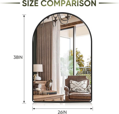 Suidia 26" x 38" Bathroom Mirror, Bathroom Vanity Mirror Metal Framed, Wall-Mounted Mirrors for Bedroom, Living Room, Entryway, Hallway, Black, Arch Style