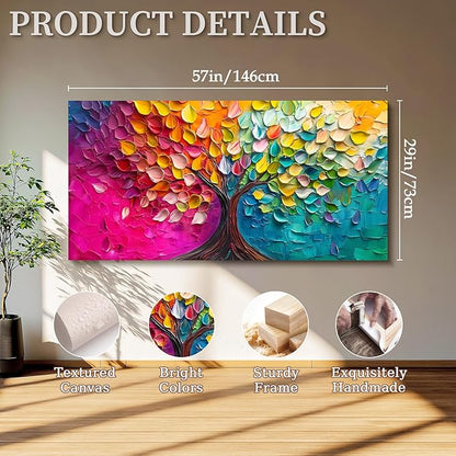 SERIMINO Tree of Life Large Wall Art, Abstract Colorful Tree Canvas Painting, Nature Plant Artwork for Walls, Red Teal Aesthetic Wall Decor Living Room Bedroom, Modern Office Decor Art Prints 29"X57"
