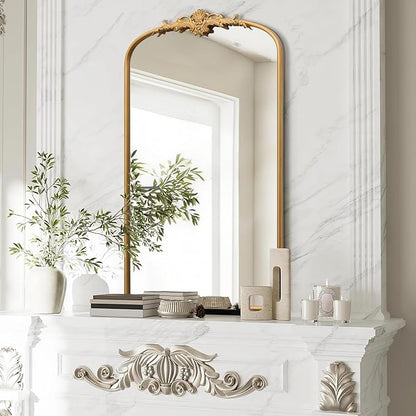 Besdomus Large Vintage Arched Mirror: 24"x42" French Arch Gleaming Gold Antique Wall Mounted Mirror - Traditional Ornate Home Decor for Entryway/Fireplace/Bathroom - Idea for Trendy Fashionistas