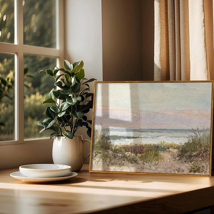crmotu Beach Framed Wall Art, Coastal Landscape Canvas Prints, Ocean Wave Vintage Wall Decor, Nature Scenery Rustic Wall Paintings for Living Room Bedroom Bathroom Kitchen Decorations 20x30in