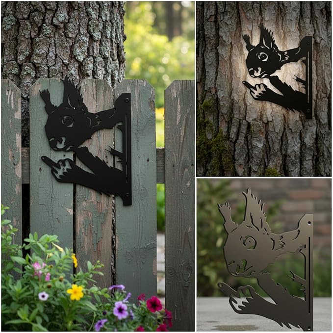 Quanqiuyi Funny Squirrel Wall Art - Rustproof Metal Sculpture for Outdoor Garden & Patio Decor, Wilderness Theme Novelty Gift