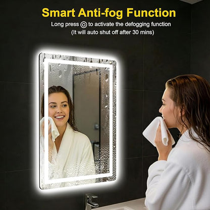LED Bathroom Mirror with Lights - Anti-Fog, Dimmable, Backlit+Frontlit, 3 Color Light - 20"x30" Lighted Vanity Mirrors for Wall, Shatterproof Tempered Glass, Memory Function