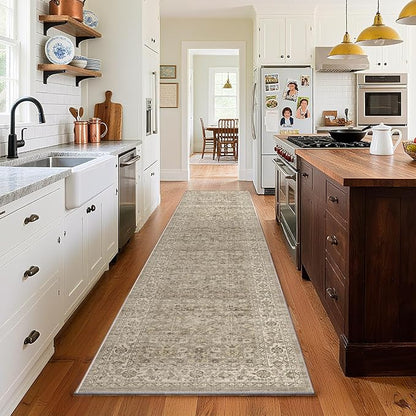 Machine Washable Kitchen Runner Rugs: 2'x10' Hallway Rug Stain Resistant Non Slip Low Pile Soft Carpet Runners for Hallways Indoor Entryway Kitchen Laundry Room Bedroom Bathroom Farmhouse