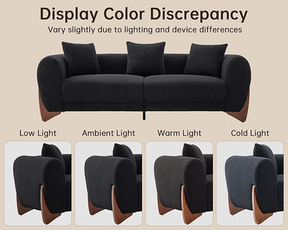 Morden Fort 3 Piece Cloud Couch Set, Modern Sherpa Boucle Sofa Set with Wood Legs, Skin-Friendly Minimalist Upholstered Comfy Couch Sofas for Living Room, 3-Seater Sofa & 2 Chairs, Black