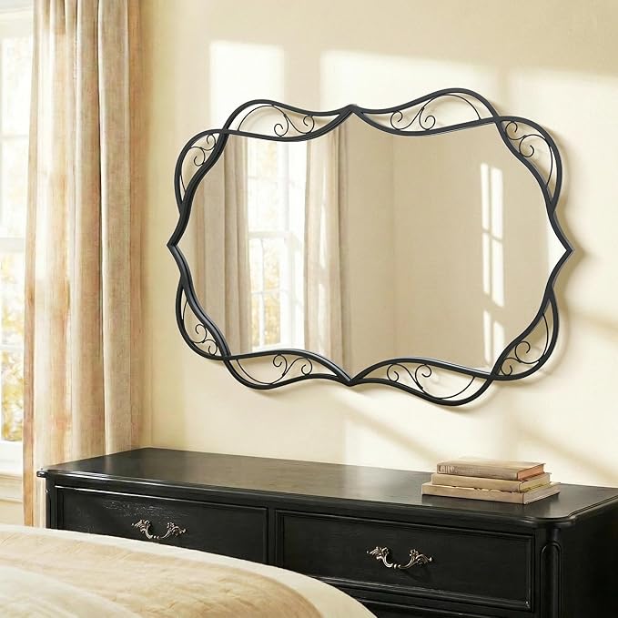 Besdomus Modern Black Bathroom Mirror: 24"x36" Scalloped Modern Large Bathroom Vanity Mirrors for Over Sink - Farmhouse Decorative Vertical or Horizontal Hanging for Bathroom/Living Room/Entryway
