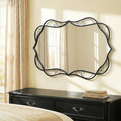 Besdomus Modern Black Bathroom Mirror: 24"x36" Scalloped Modern Large Bathroom Vanity Mirrors for Over Sink - Farmhouse Decorative Vertical or Horizontal Hanging for Bathroom/Living Room/Entryway