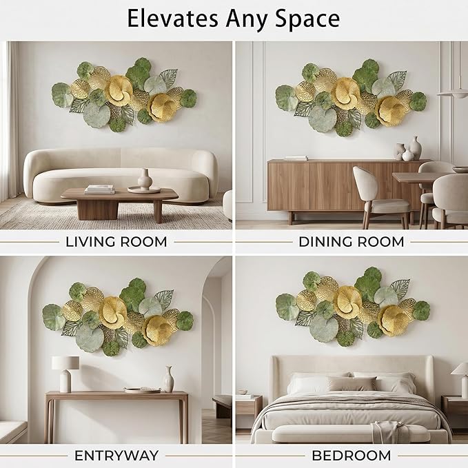 Axioglo Large Metal Wall Art Decor, 3D Abstract Botanical Leaf Design, Handcrafted Metal Wall Sculpture for Living Room, Bedroom & Entryway（51"）