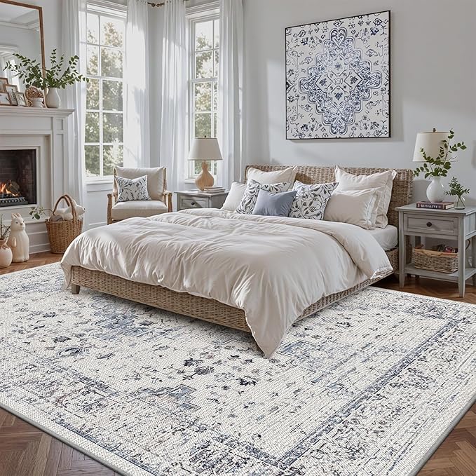 LUMI 10x14 Washable Area Rug for Living Room, Ultra Soft Traditional Rugs Non Slip with Rubber Backing, Low Profile, High Traffic, Stain Resistant Carpets, Ideal for Bedroom, Dining Room, Indoor