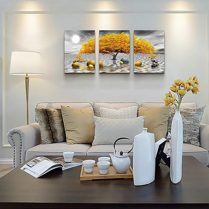 Wall decorations for living room Canvas Wall Art for bedroom Abstract wall decor Black and white Canvas Art Yellow tree paintings bathroom Home Decoration 3 Piece Hang Pictures Office Wall Artworks