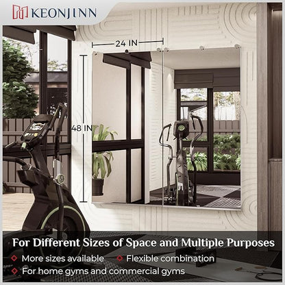 Keonjinn Home Gym Mirror, 48" x 24" x 2Pcs, Large Exercise Mirror, Frameless Full Body Mirrors, Tempered Glass, Wall Mounted for Gym, Yoga, Bedroom, Dance Studio